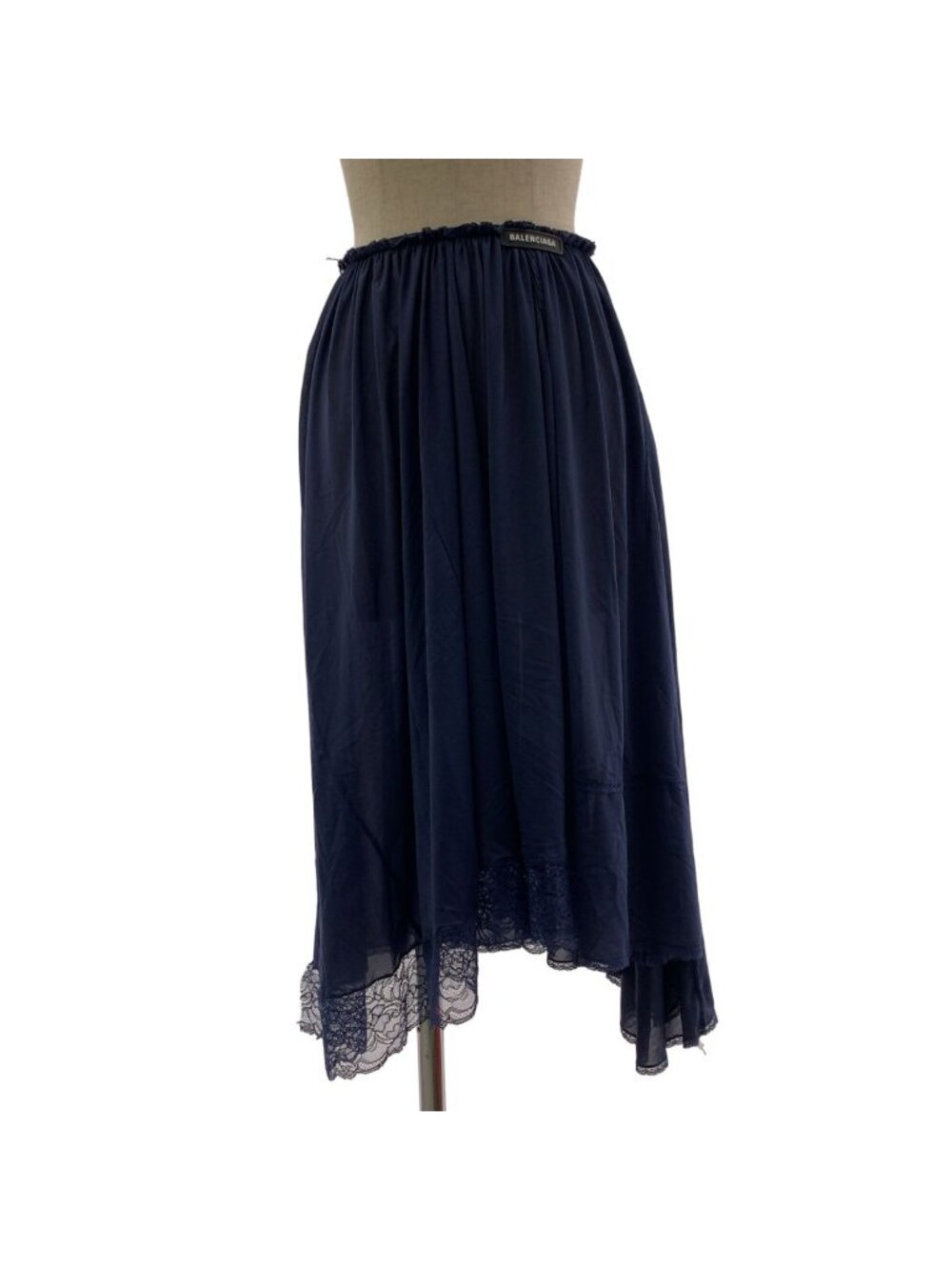 Balenciaga Waist Logo Lace Docking Long Skirt 34 Navy
